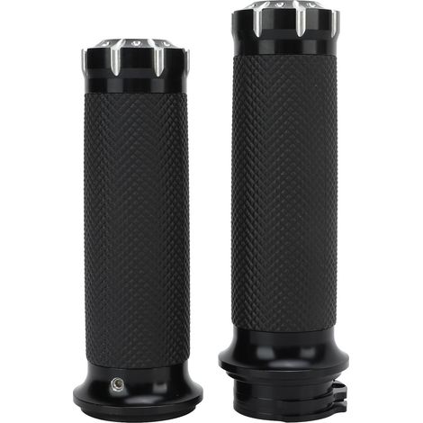 Puños de manillar de motocicleta de 25 mm con asistencia de acelerador eléctrico, par de 2 piezas, aleación de aluminio y goma antideslizante, modelo universal para bicicletas y motocicletas. (1/5)