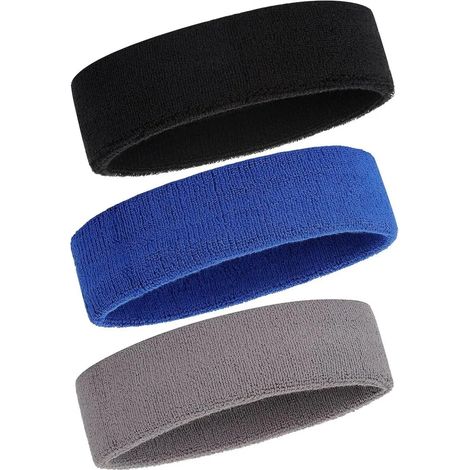 Fasce per capelli unisex traspiranti - Confezione da 3 fasce sportive, traspiranti, in spugna di cotone.