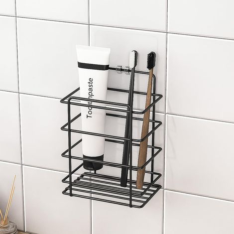 Support Mural pour Brosse à Dents et Dentifrice avec Crochets, Organiseur Auto-adhésif à Suspendre avec Drainage pour Salle de Bain et Douche (1/5)