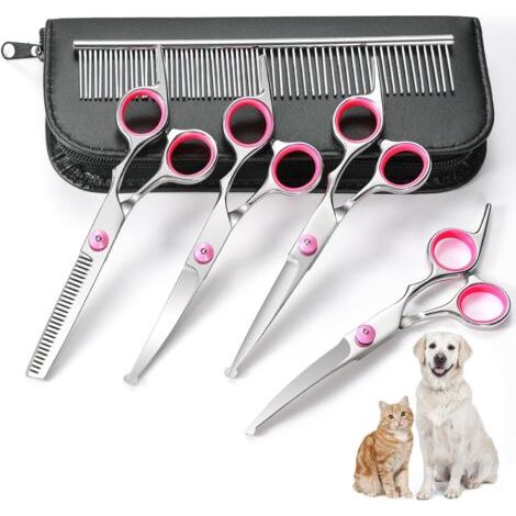 QORVA-Kit Toilettage 5 Pièces Ciseaux Ergonomiques Droits Animaux Chiens Petits (1/5)