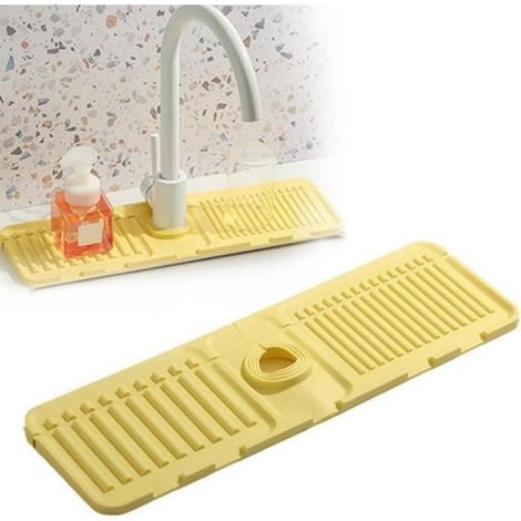 Tapis de Robinet pour évier de Cuisine,Protection Anti-éclaboussures,Tapis Séchage en Silicone,Plateau d'évier-(Abricot). (1/4)