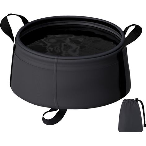 Bol à eau rond pliable avec sangles de transport et sac de rangement, seau pliable compact bleu foncé, léger pour le camping, la randonnée et les activités de plein air (1/5)