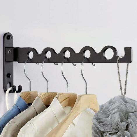 Noir Étendoir Mural, Cintre Mural Support de Séchage Pliable Crochet Cintre pour Balcon Rotation 90° Porte-vêtements Pliable Mural pour Salle Bain, Chambre, Hôtel, Buanderie (1/5)