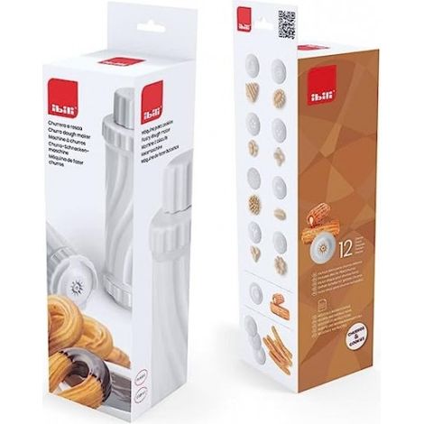 Ibili 687400 Churrera a Rosca, Máquina de Cookies, Plástico Libre de BPA, 12 Discos para Todo Tipo de Churros y Pastas, 0,65 Litros (1/7)