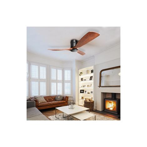 Ventilatore da soffitto Sofucor – 3 pale in legno – Motore DC silenzioso – Telecomando – Senza luce – 132 cm – Nero/Marrone