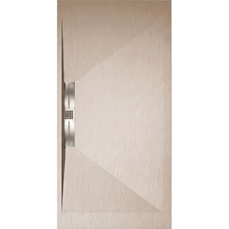 Mineralguss-Duschwanne extra flach EDIS Schieferoptik BEIGE 70x140 cm Ablaufschutz in Chrom