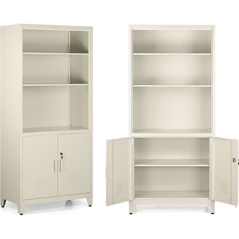 Armadio ufficio con 2 ante e 5 ripiani avorio 85x45x190 cm - Yumi (1/5)
