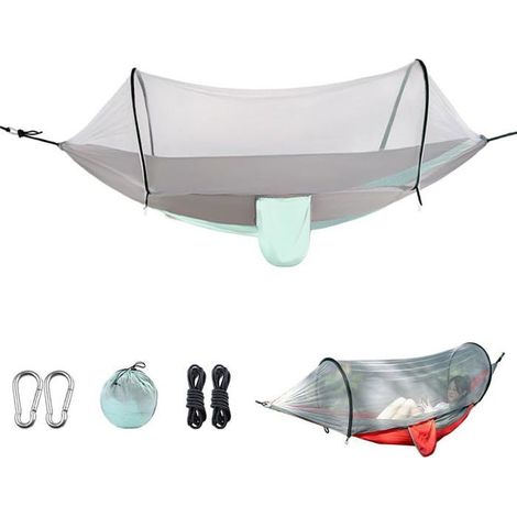 Hamac camping avec moustiquaire – Nylon léger, 204 kg – Pour randonnée, trekking – Compact (1/5)