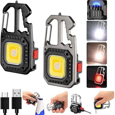 Lot de 2 Lampes de travail, Rechargeables USB, Étanches, 7 modes, Porte-clés, Camping (1/4)