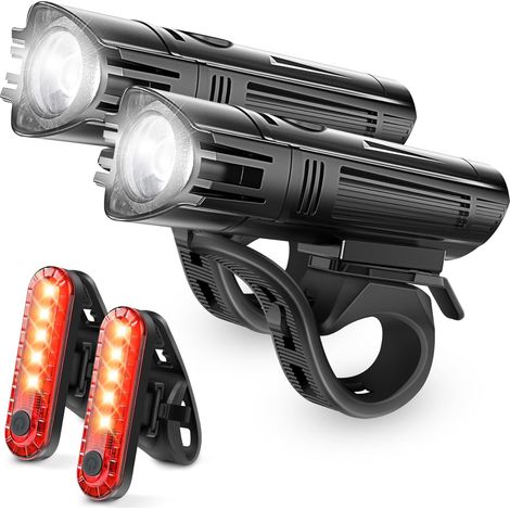 APEX Ensemble d'éclairage vélo ultra-lumineux, phare avant et feu arrière rechargeables, 4 modes d'éclairage pour VTT et vélo de route (1/5)