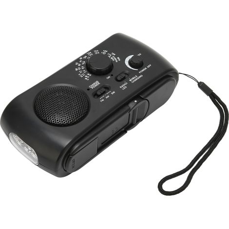 Handkurbel-Solarradio mit LED, Mehrband-AM/FM/SW-Empfang, wasserdicht für den Außenbereich, tragbares Notfallradio, schwarz (mit internem Akku, keine Batterien im Fach) (1/5)