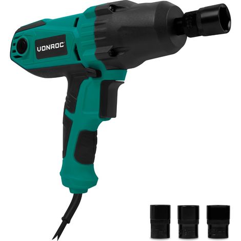 VONROC Llave de impacto 450W - 350Nm - Mandril cuadrado de 1/2" - Incluye 4 llaves de vaso - Cable de 3m - Empuñadura suave - adecuada para cambiar neumáticos (1/3)