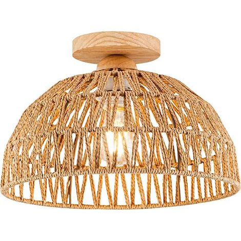 Plafonnier vintage style bohème, Luminaire de plafond en rotin/métal – Douille E27 – Idéal pour chambre, salon, couloir, décoration café – Ampoule non incluse (1/5)
