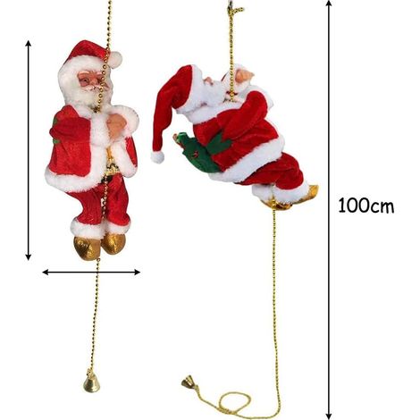 Décoration de Noël Père Noël grimpant à l’échelle électrique, ornement musical avec poupée en peluche, pendentif pour sapin, jouet créatif de Santa, modèle A (1/5)