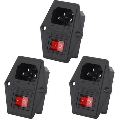 Lot de 3 prises secteur 4 broches avec interrupteur, témoin lumineux et fusible intégré - Accessoires pour imprimante 3D (1/5)