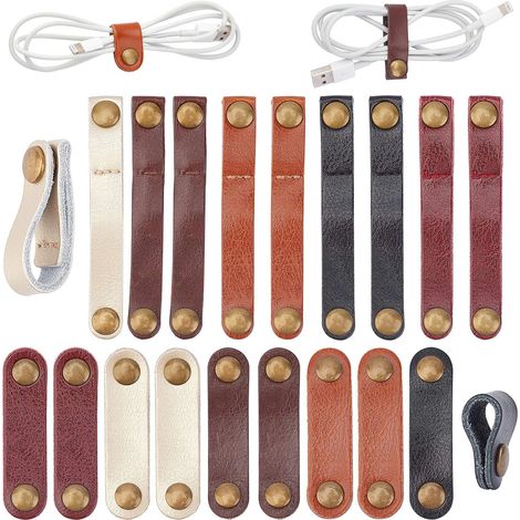 20 pièces Sangles de Câble en Cuir Attaches de Câble Organisateurs Gestion Cordon pour USB Fils Casque, 2 Tailles 5 Couleurs (1/5)