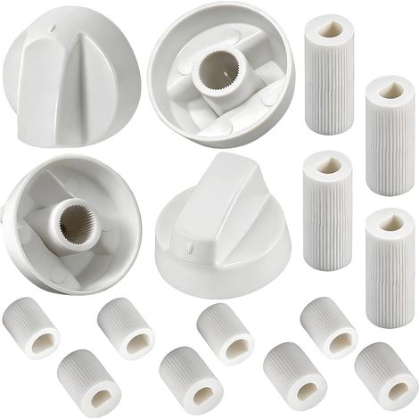 Lot de 4 Boutons pour Plaque de Cuisson et Cuisinière à Gaz, Bouton Universel pour Four et Réchaud, Compatible avec la Plupart des Modèles, Inclus 12 Adaptateurs, Couleur Blanc (1/5)