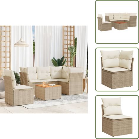 6-tlg. Garten-Sofagarnitur mit Kissen Beige Poly Rattan - Gartenmöbel Set - Outdoor Möbel - Rattan Sofa - Lounge Set - Gartenlounge (1/5)