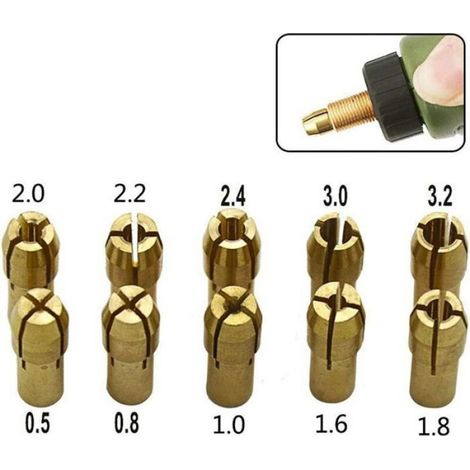 Mandrin - Laiton - 0,5-3,2 mm - Tige 4,3 mm - Pour Outils Rotatifs - Lot de 10