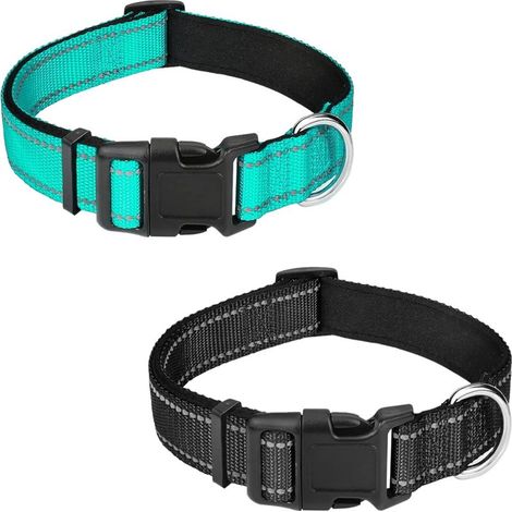Colliers réfléchissants pour chien et chat, réglables, nylon souple rembourré (turquoise/noir, XS)