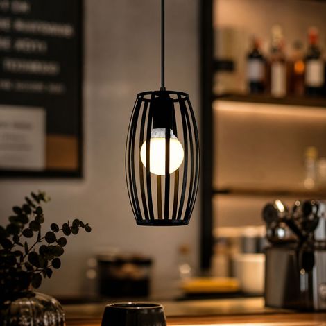 Suspension industrielle nordique en fer, design géométrique noir, diamètre 15cm, câble réglable 150cm, pour café, couloir, salon (1/4)