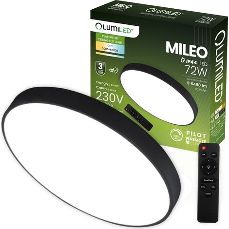 Lámpara de techo LED de superficie MILEO 72W IP44 CCT blanca redonda de 50 cm + mando a distancia LUMILED (1/5)