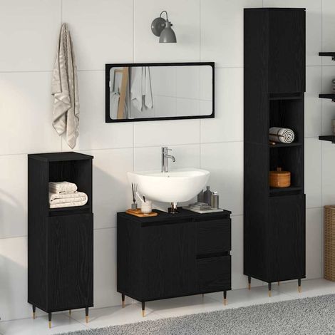 Badezimmermöbel-Set 3 pcs Schwarz Eichen-Optik 30 x 30 x 190 cm