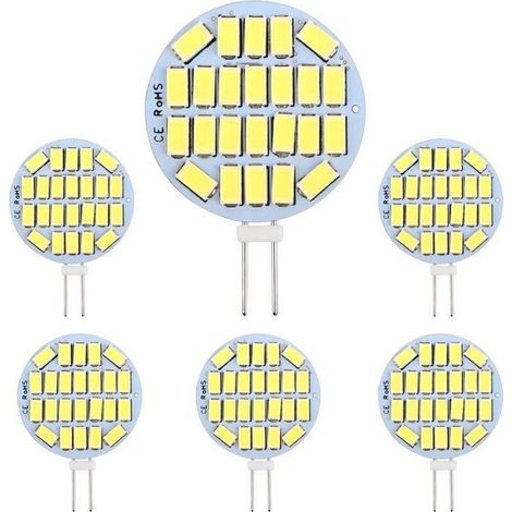 Ampoule G4 LED 3W, AC/DC12-24V, 300LM Blanc Froid 6000K, 24x5730 SMD, Non-Dimmable, G4 Ampoule Ronde LED Éclairage Encastré, 6pcs (1/5)