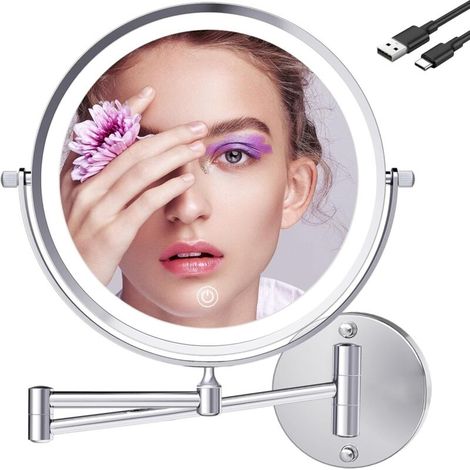 9" Large Wall-Mounted Lighted Magnifying Mirror, 1X/10X Lighted Makeup Mirror with USB Charging, Suitable for Hotel Dressing Tables, Bathrooms, and Shaving (1/5)