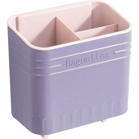 Porte-ustensiles de cuisine, égouttoir à baguettes et cuillères en plastique, panier égouttoir multifonction, support de séchage mural (carré, violet) (1/5)