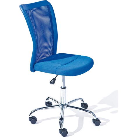 Chaise de bureau pour enfants – Fauteuil pivotant et ergonomique – Réglable en hauteur – Pied métal chromé – Revêtement tissu Mesh respirant – Pivotant à 360° - Bleu (1/5)