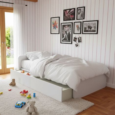 Letto 1 piazza e mezza con cassettoni, personalizzabile e facile montaggio - Bianco