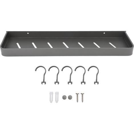 Glattes, schwarzes Aluminium-Wandduschregal, robust und elegant, mit 5 Haken, ideal für Küche und Waschküche (50 cm). (1/5)