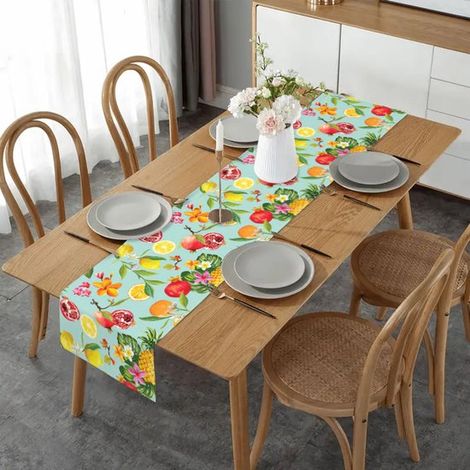 Camino de mesa con estampado de frutas tropicales (33 x 183 cm) – Aspecto de lino, diseño veraniego fresco, para mesa de comedor y aparador. (1/5)
