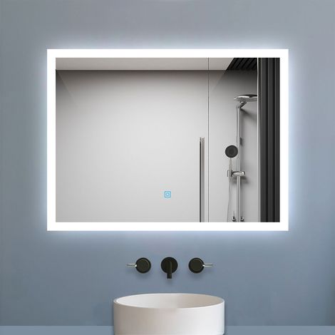 Aica Miroir lumineux à LED, 60x50cm, dimmable, avec mémoire et anti-buée, IP44, horizontal/vertical, blanc froid