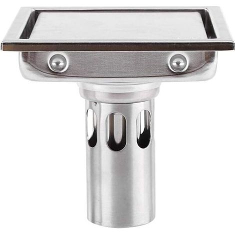 Siphon de sol carré 110 mm en acier inoxydable 304 avec filtre à cheveux pour carrelage, anti-obstruction, anti-odeur, cuisine, salle de bain, grand diamètre, toilettes, balcon (1/4)