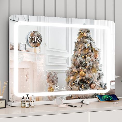 Miroir de salle de bain LED 80 × 55 cm – Commande tactile murale, éclairage dimmable, miroir moderne pour salle de bain ou chambre (1/5)