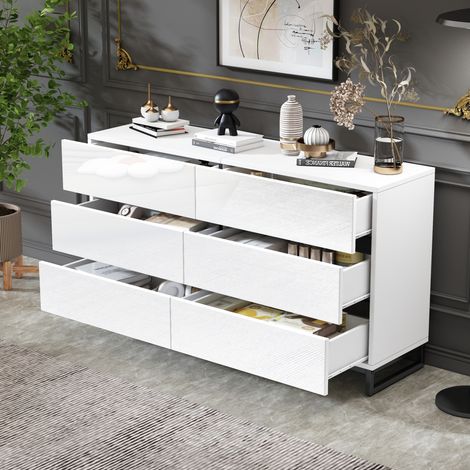 Aparador con 6 cajones 140 cm blanco y negro OKMYHOME (1/5)