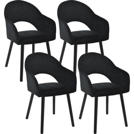 Esszimmerstühle 4er Set Schwarz Samt mit Armlehne und Holzbeinen (1/5)