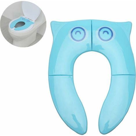 Réducteur WC Voyage Pliable Enfant Siège de Toilette Portable pour Bébé Confort Matériel PP avec 4 Patins Antidérapants en Silicone et 1 Sac de Transport (Grands Yeux-Bleu) (1/5)