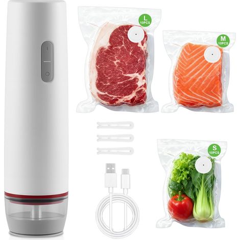 Machine Sous Vide Alimentaire Portable, Sous Videuse Alimentaire Automatique avec 30 Sacs Sous Vide Réutilisables, Mini Appareil de Mise Sous Vide À Main pour Sous Vide et Stockage Aliments (1/5)