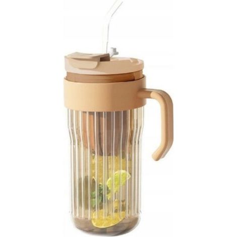 Mug Verre Rainuré - Passoire Et Paille Incluses - 550 Ml - Marron - 1 Pièce (1/4)