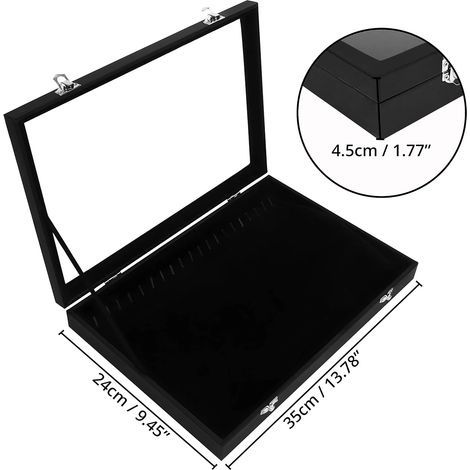 Schmuckkästchen aus schwarzem Samt mit Glasdeckel und 20 Haken (2er-Set) – Stapelbare Aufbewahrungsbox für Halsketten und Armbänder – Ideal für Ohrringe und Fußkettchen