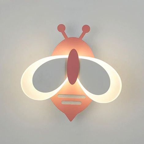 Applique murale abeille rose pour chambre d’enfant, applique murale en métal avec abat-jour en acrylique, applique murale LED moderne - 8W - 3 modes de couleur, appliques murales décoratives de chambr (1/5)