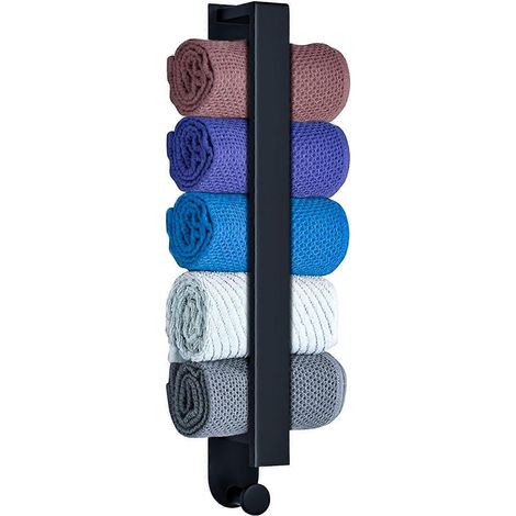 Porte-serviettes sans perçage - 40 cm - Noir - Porte-serviettes invités - Porte-serviettes de salle de bain - Avec crochets de suspension (1/5)