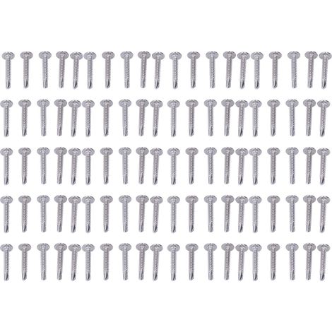 100 vis à bois autoforeuses tête ronde avec rondelle, vis en acier inoxydable 410, fixation 4,8x32mm, lot de 100 pièces (1/5)