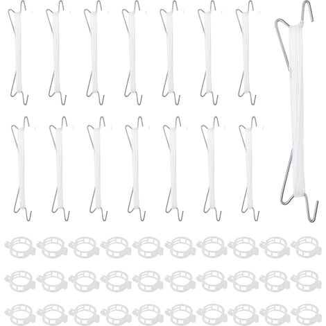 Crochet de Support de Tomate,15 Pièces Crochet de Tomates de Jardint avec 10m de Corde et 30 Pièces Clips de Support,Crochet De Tomate De Jardin,Tomate Crochets,Support à Tomate