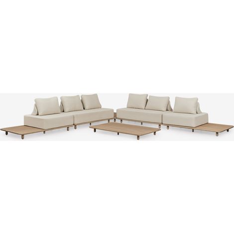 Ensemble de jardin avec canapé d'angle modulaire 4 pièces avec table d'appoint et table basse 160x95 cm en acacia Portet SKLUM (1/5)