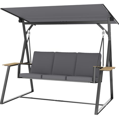 Balancelle de Jardin 3 Places avec Toit Réglable, 2 Bandejas, Cojins, Cadre Métal, Charge 360 kg, Gris (1/5)