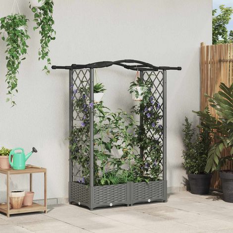 Teenpull – Hochbeet mit Rankgitter und Dach Hellgrau 124 x 40 x 123 cm PP (1/5)